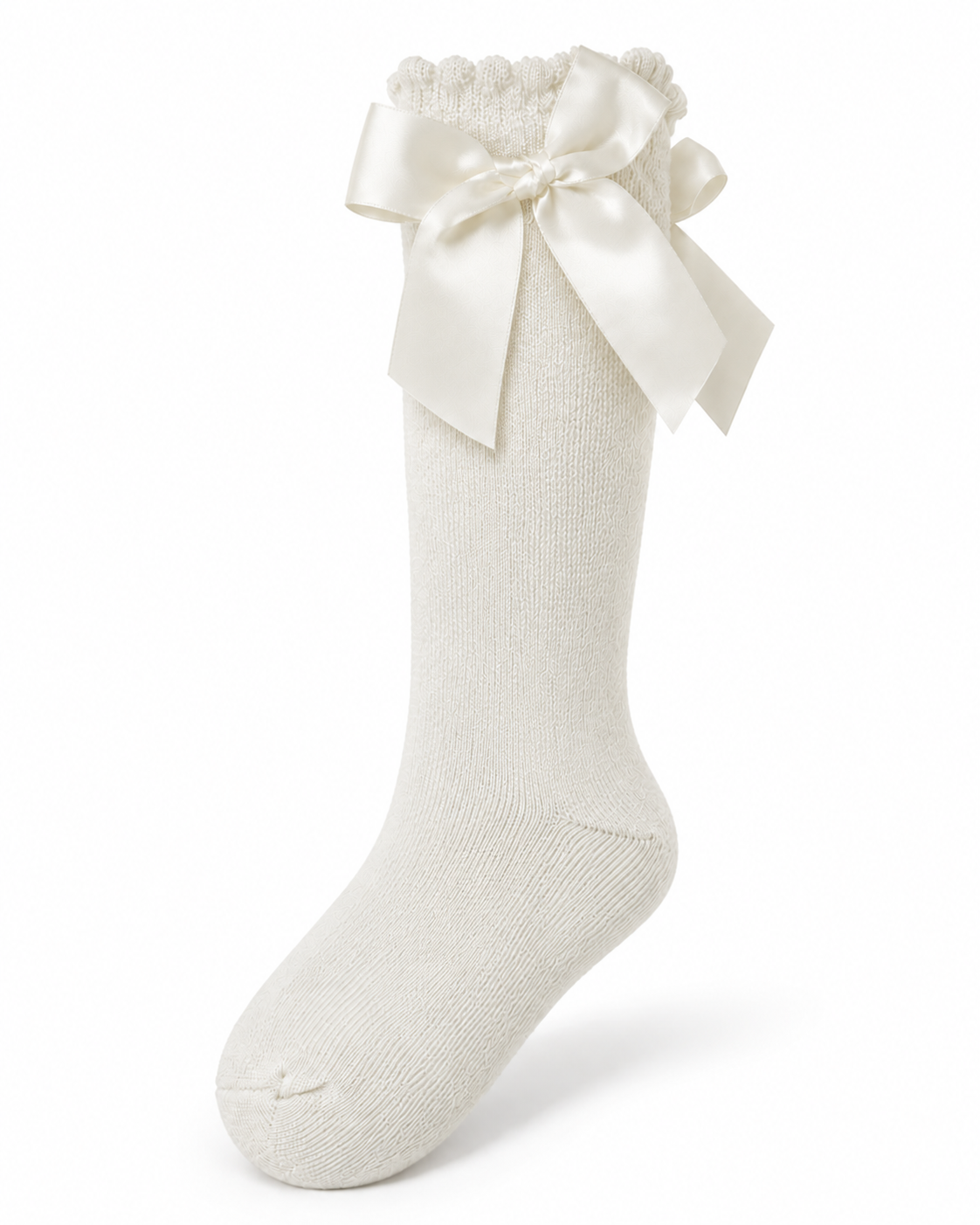 White Satin Bow Knee-High Socks