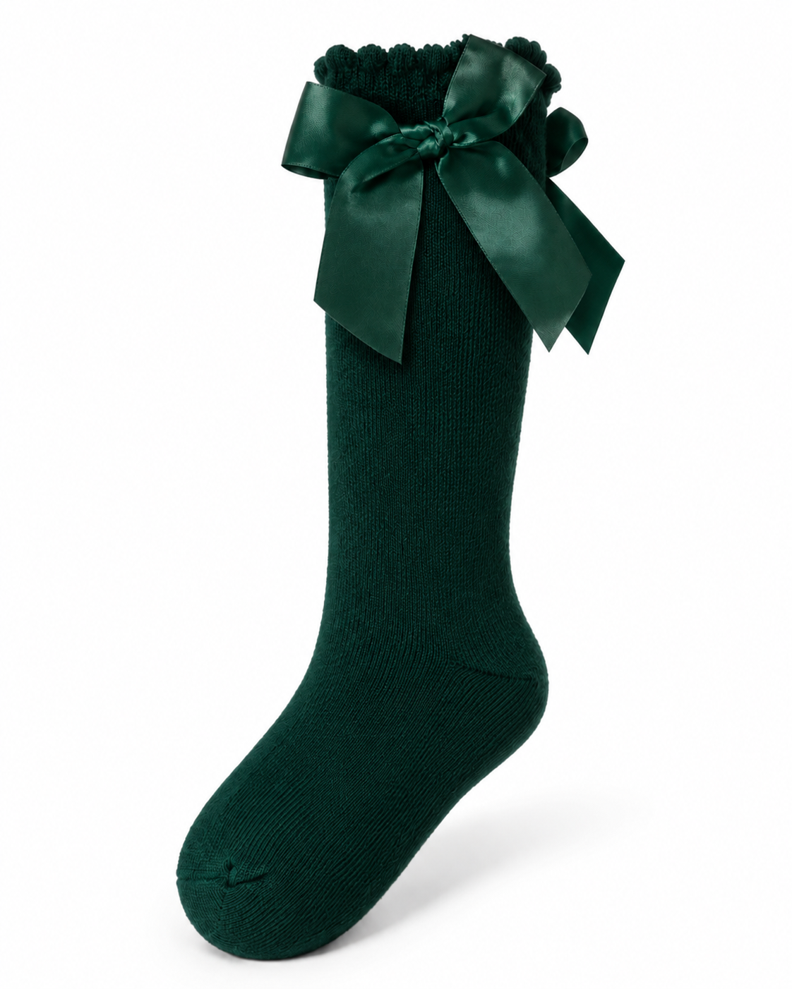 Green Satin Bow Knee-High Socks