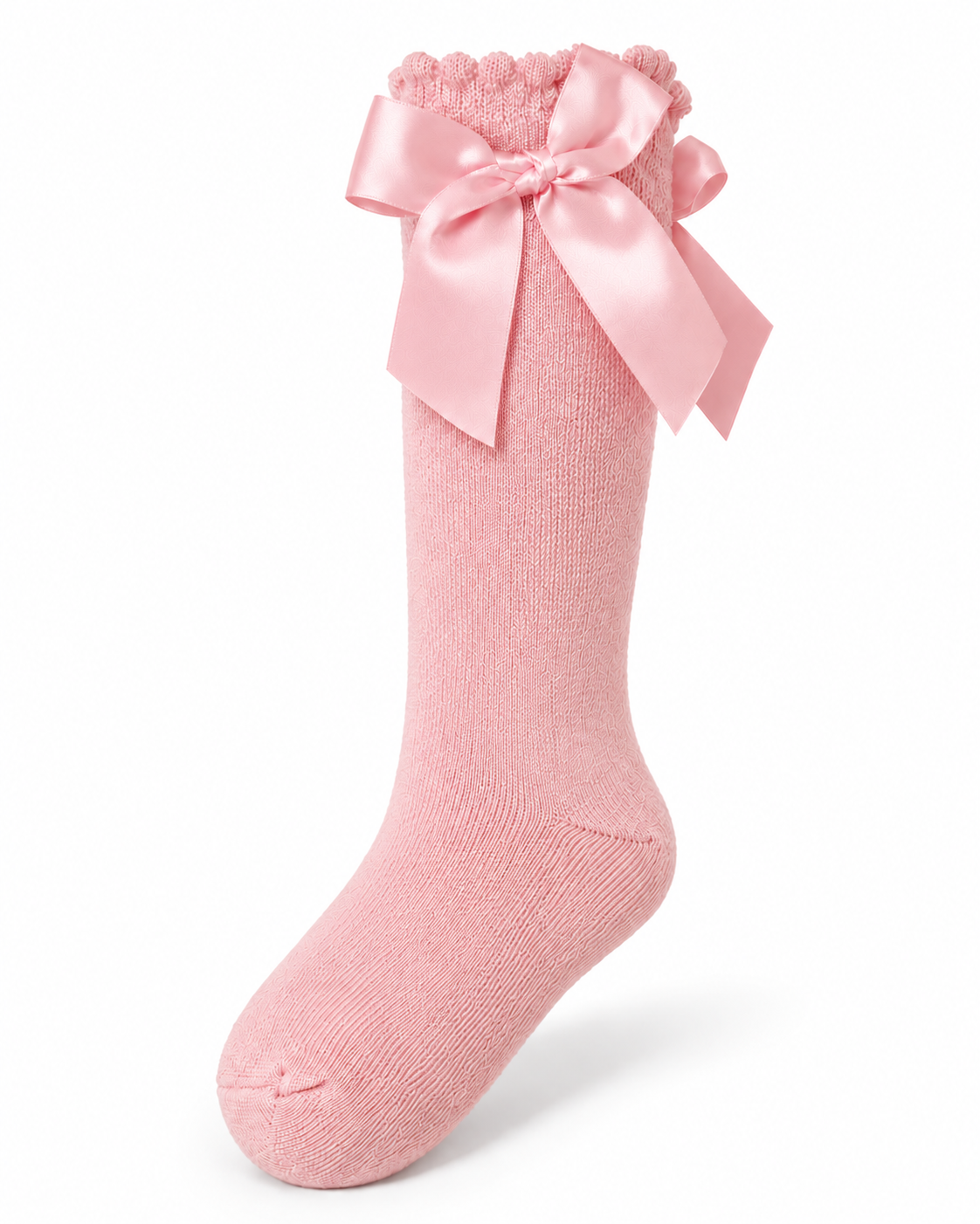 Pink Satin Bow Knee-High Socks