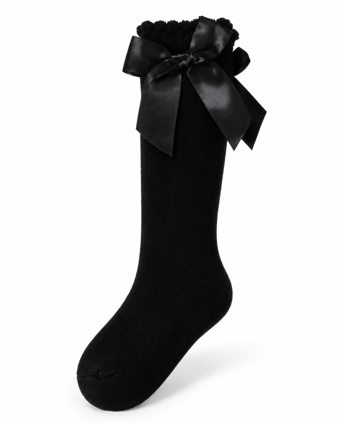 Black Satin Bow Knee-High Socks