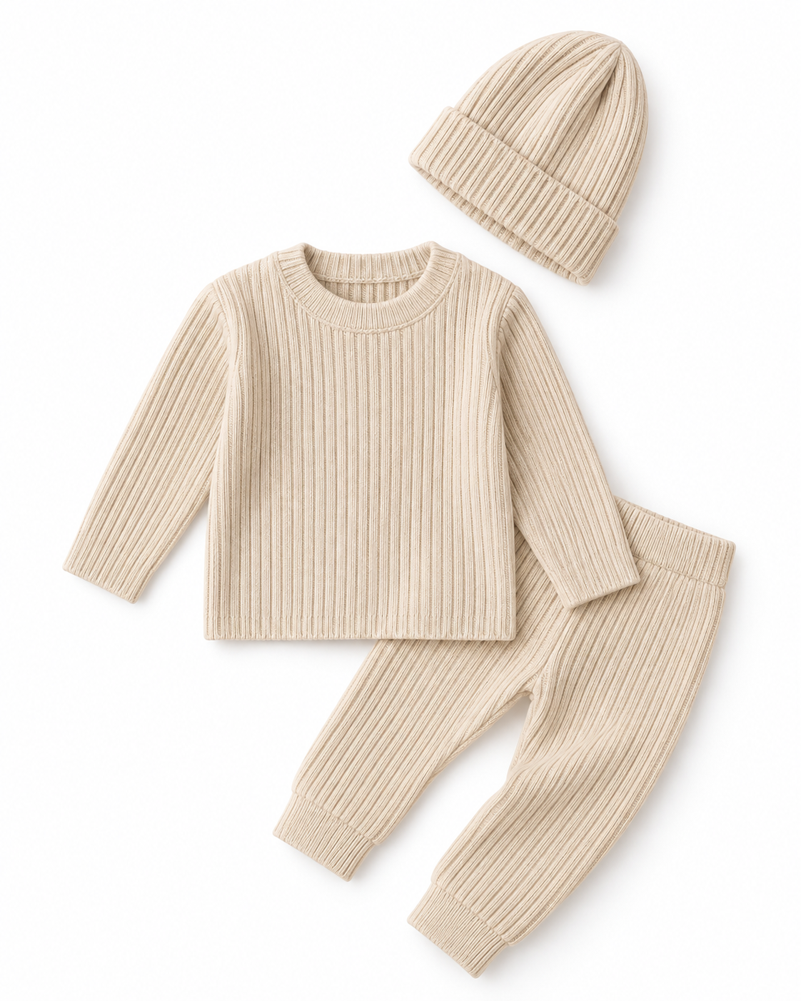 Cream Cozy Ribbed 3-Piece Set