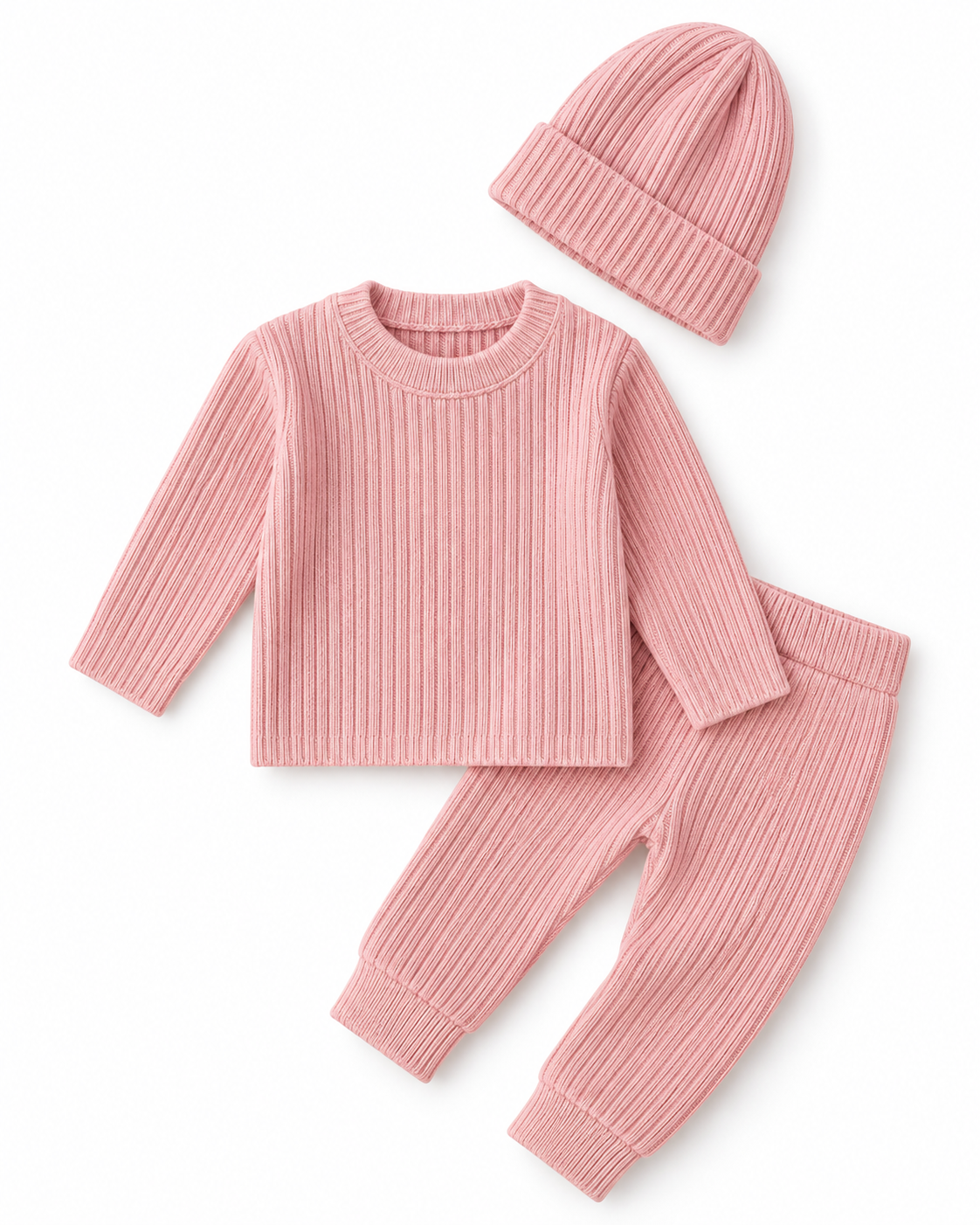 Pink Cozy Ribbed 3-Piece Set