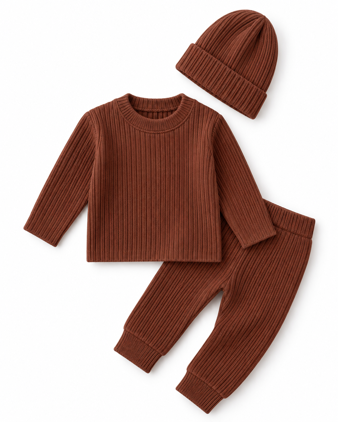 Brown Cozy Ribbed 3-Piece Set