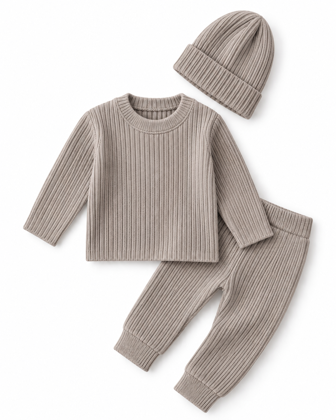 Taupe Cozy Ribbed 3-Piece Set