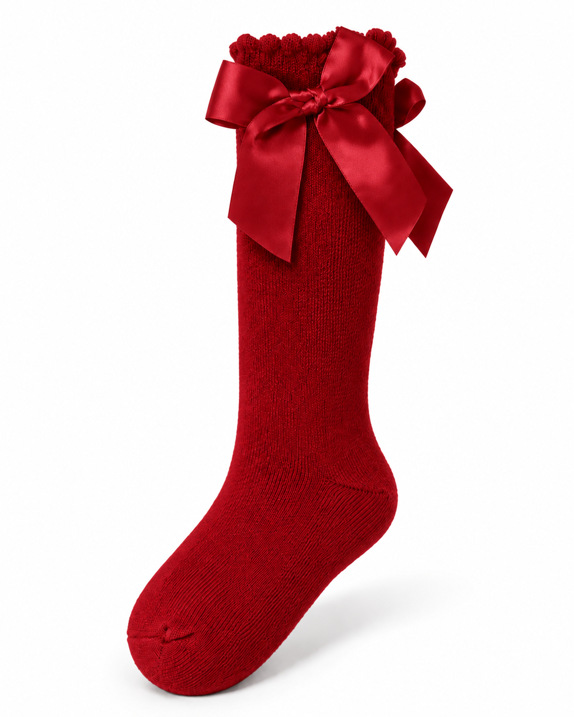 Red Satin Bow Knee-High Socks