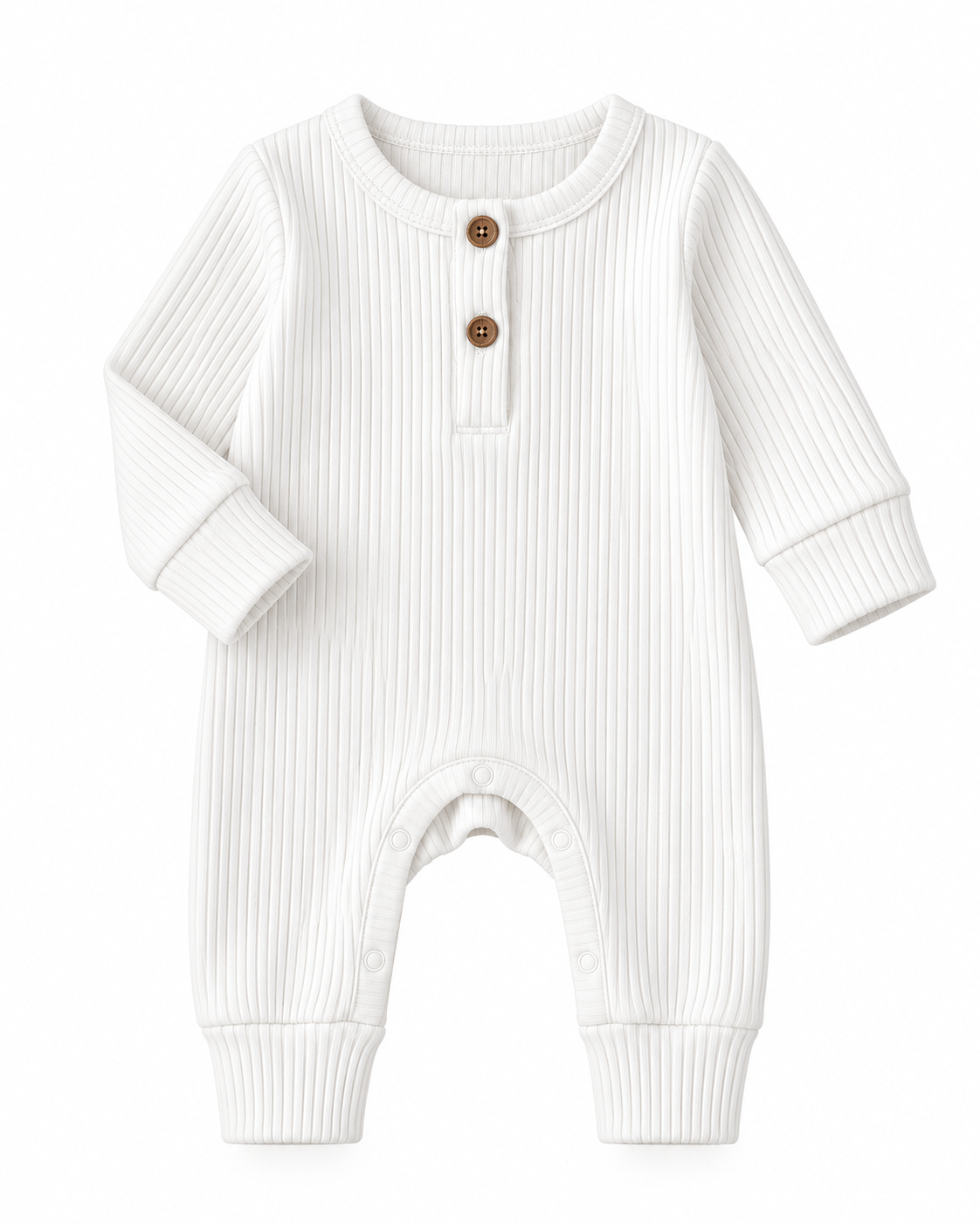 White Ribbed Button Baby Romper