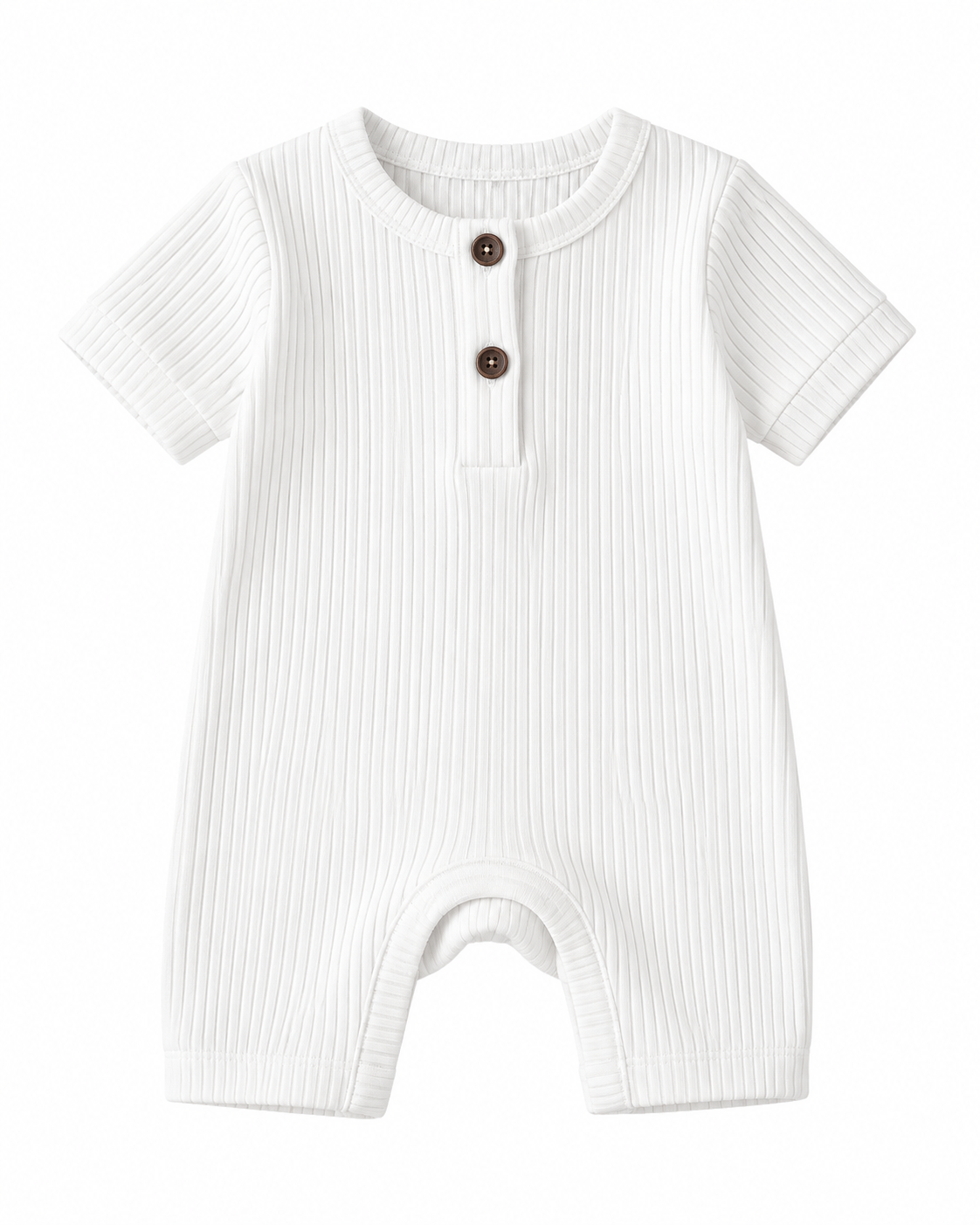 White Ribbed Short Sleeve Baby Romper