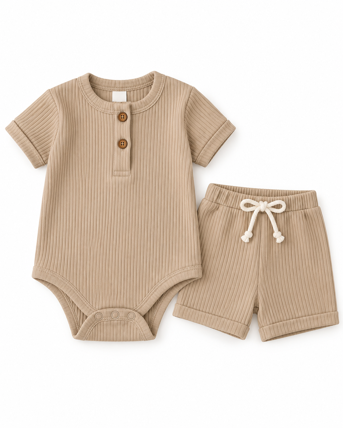 Beige Ribbed Baby Two-Piece Set