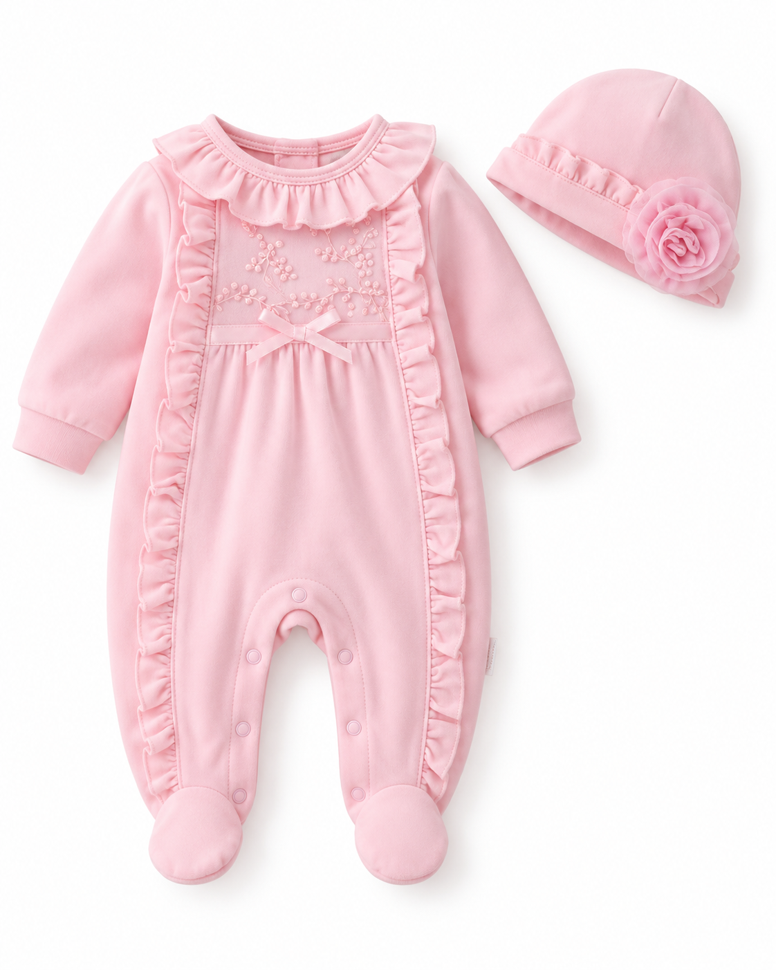 Pink Ruffle & Rose Baby Romper Set